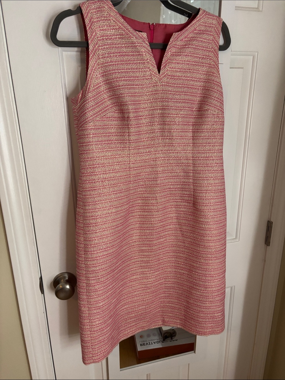 Talbots Shimmery Pink Tweed Midi Shift Dress